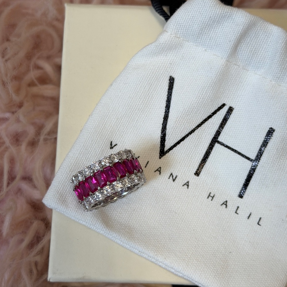 Viviana Halil Pink and White Rhinestone Ring
